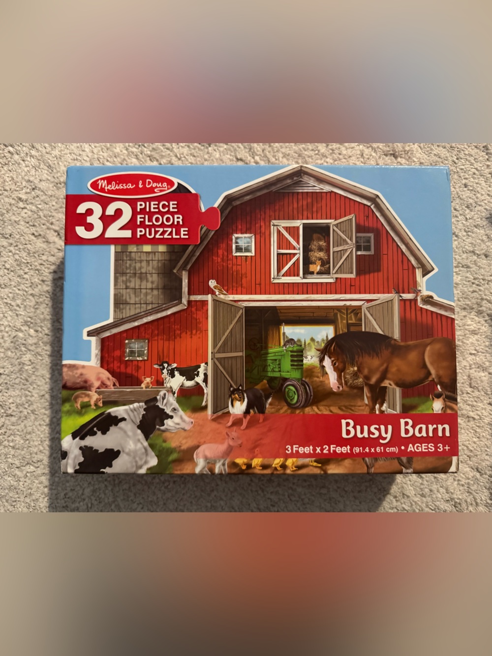 Melissa & Doug Red Barn Farm Puzzle with Green Tractor